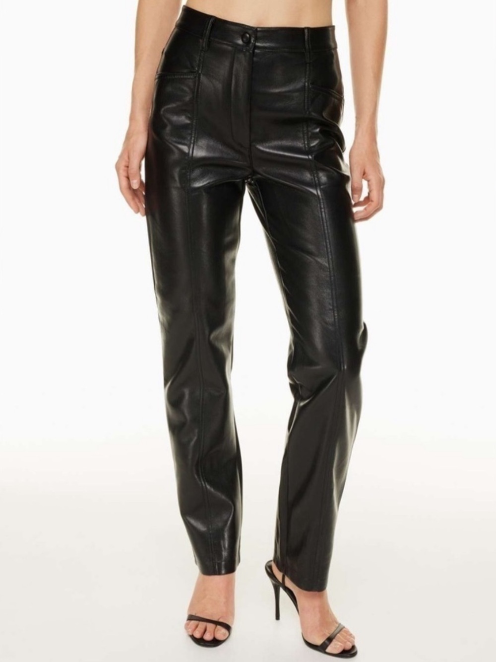 Aritzia Wilfred Highrise Dark Taupe Faux Leather Straight-Leg Pants Size 4 - Picture 3 of 12